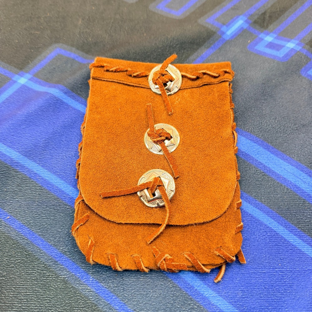Handcrafted Suede Leather Medicine Bag Belt Pouch Native Style Conchos